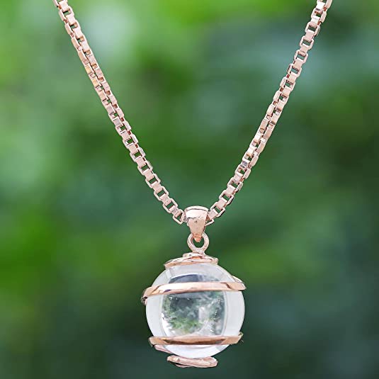 Clear quartz rose gold necklace