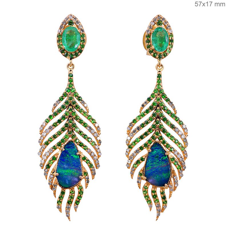 Combined tsavorite and opal earrings