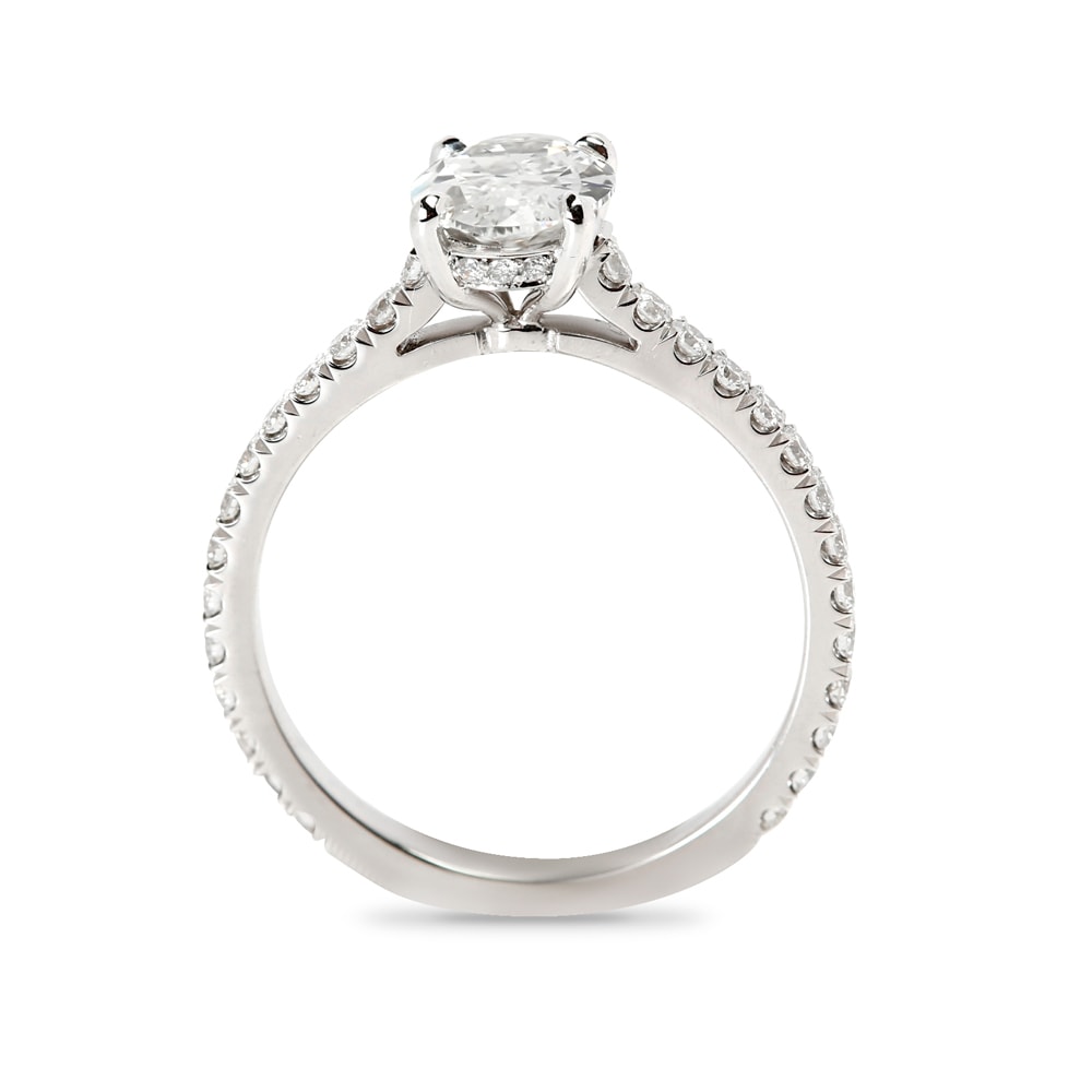 Four Claw Oval Cut Diamond Micro Setting Engagement Ring