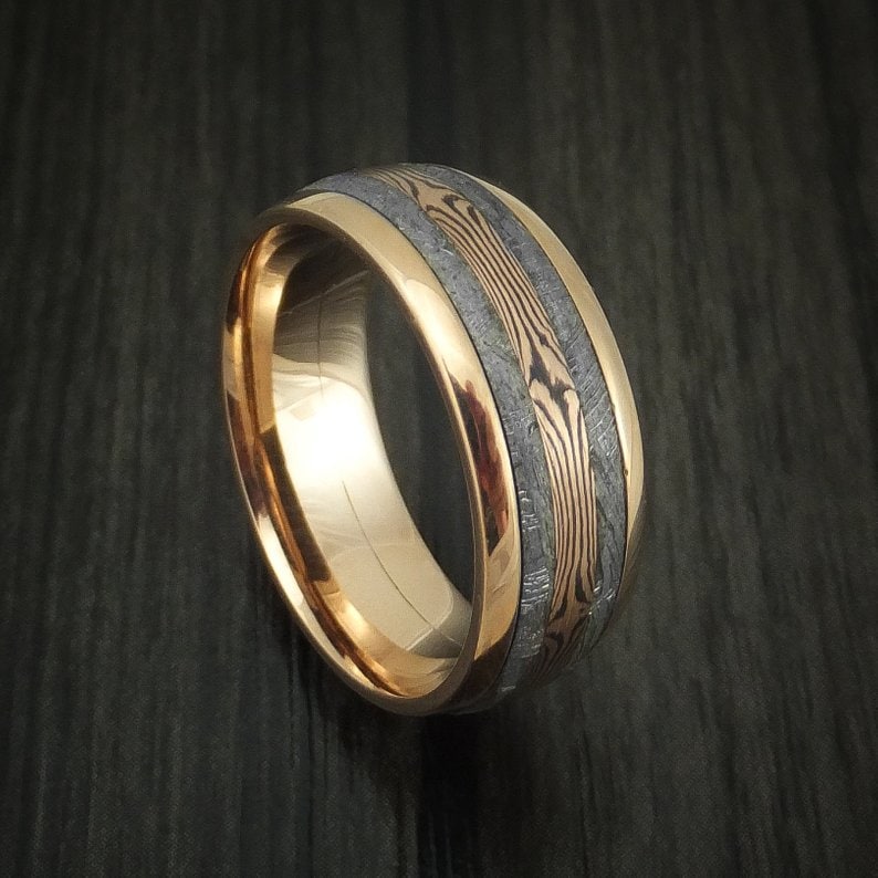 Meteorite rings in rose gold