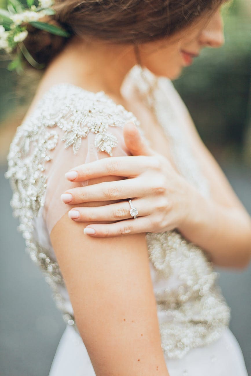 Girl wearing engagement ring