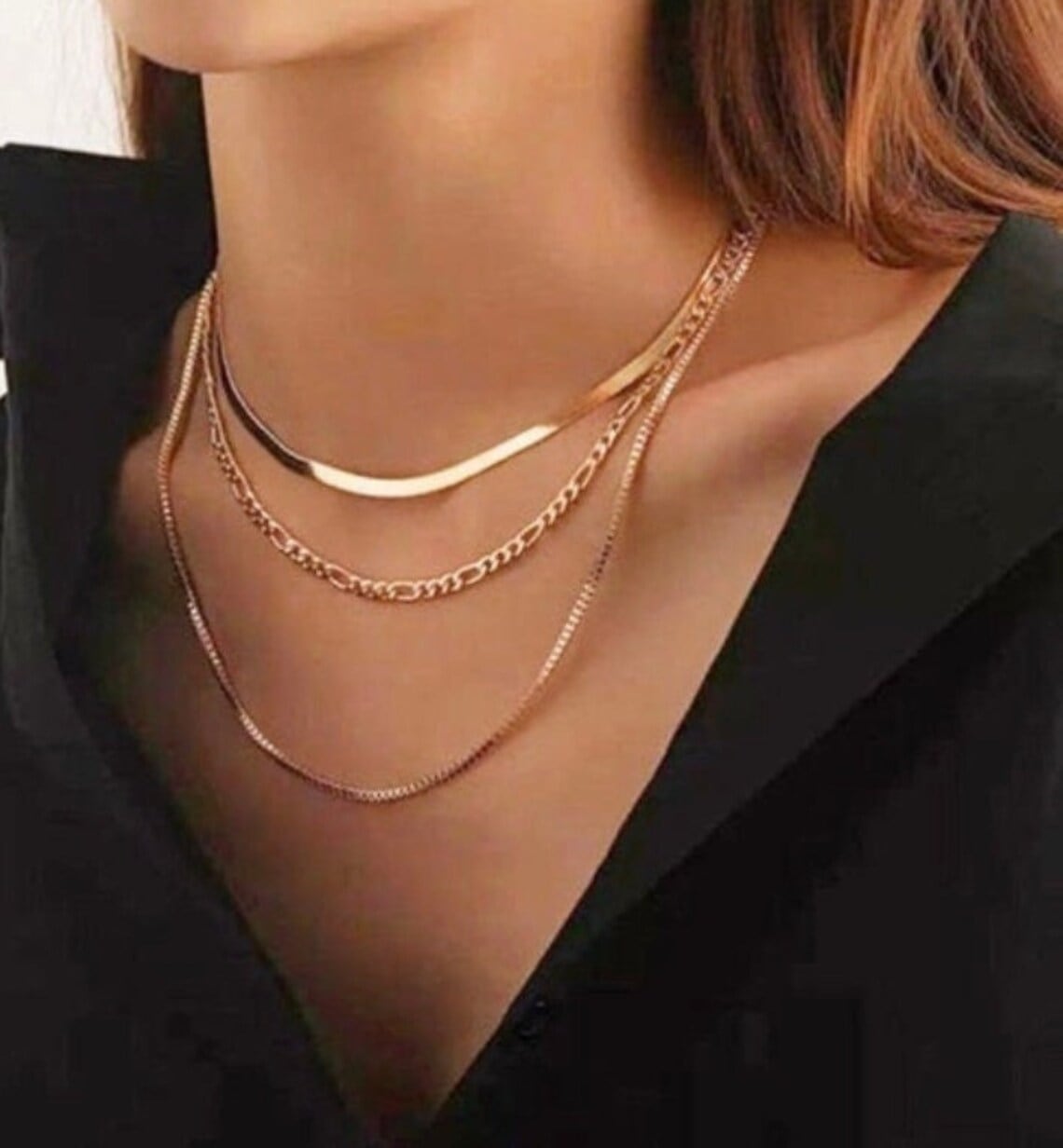 three stack layer necklace etsy
