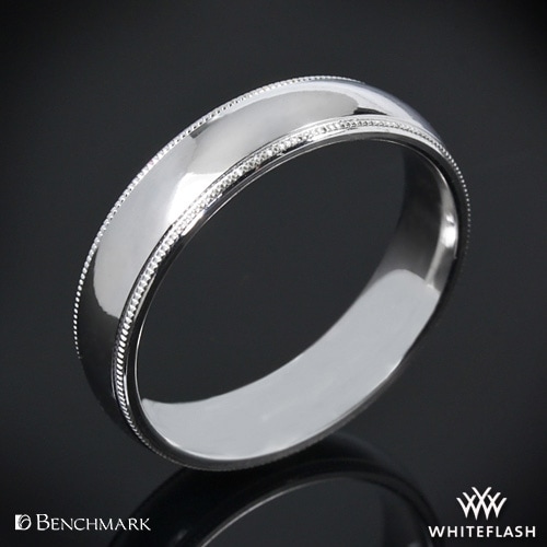 mens wedding band with milgrain in black background