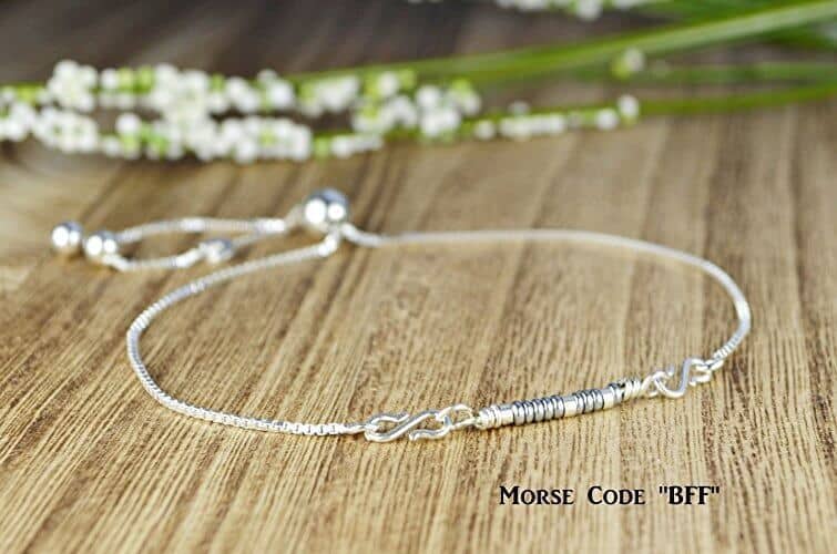 Morse code sterling silver bracelet saying BFF