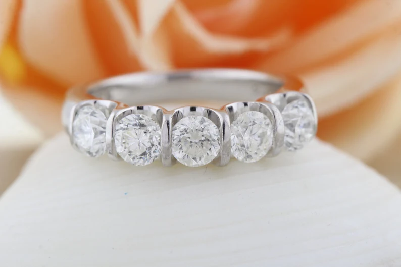 5 Stone Band in 14K White Gold