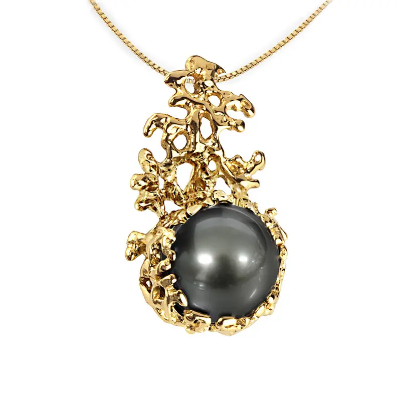 black pearl coral shaped pendant