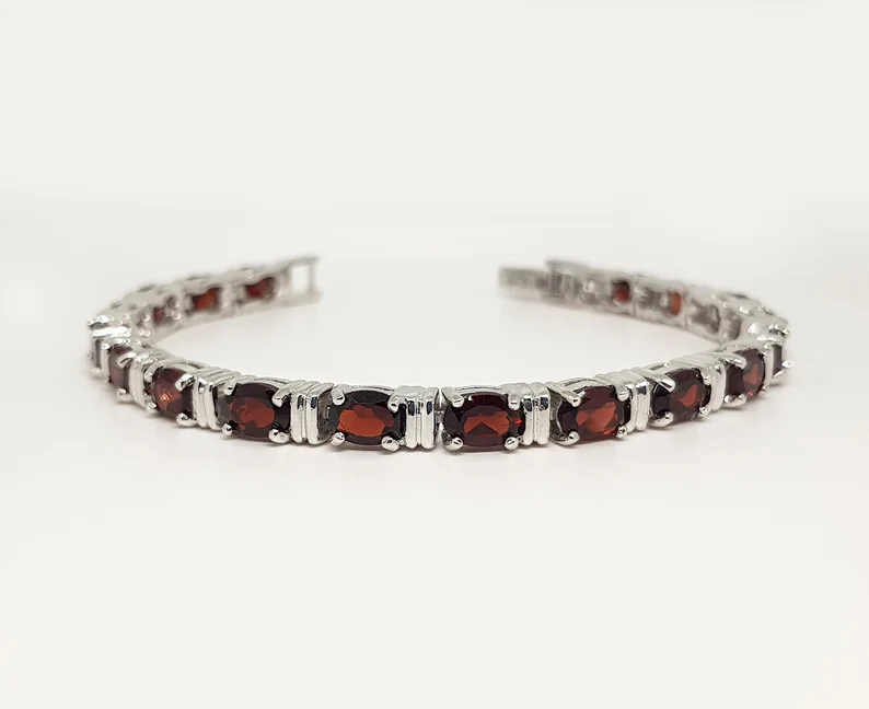 Garnet Tennis Bracelet in 925 Sterling Silver