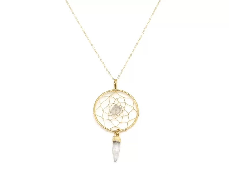 Large gold dreamcatcher pendant