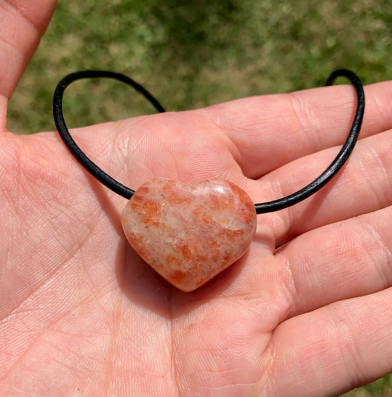 Sunstone Heart Pendant with 18" Black Cord